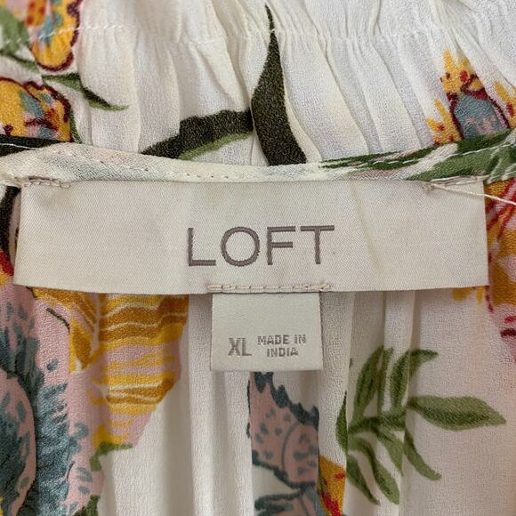 LOFT Poppy Bloom Floral Blouse Women XL Multicolor Tassel Tie Neck Cottagecore - Picture 6 of 10